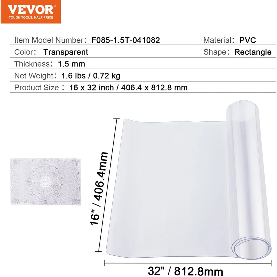 VEVOR Pvc stalo apsauga 40x80 cm 1.5 mm storio