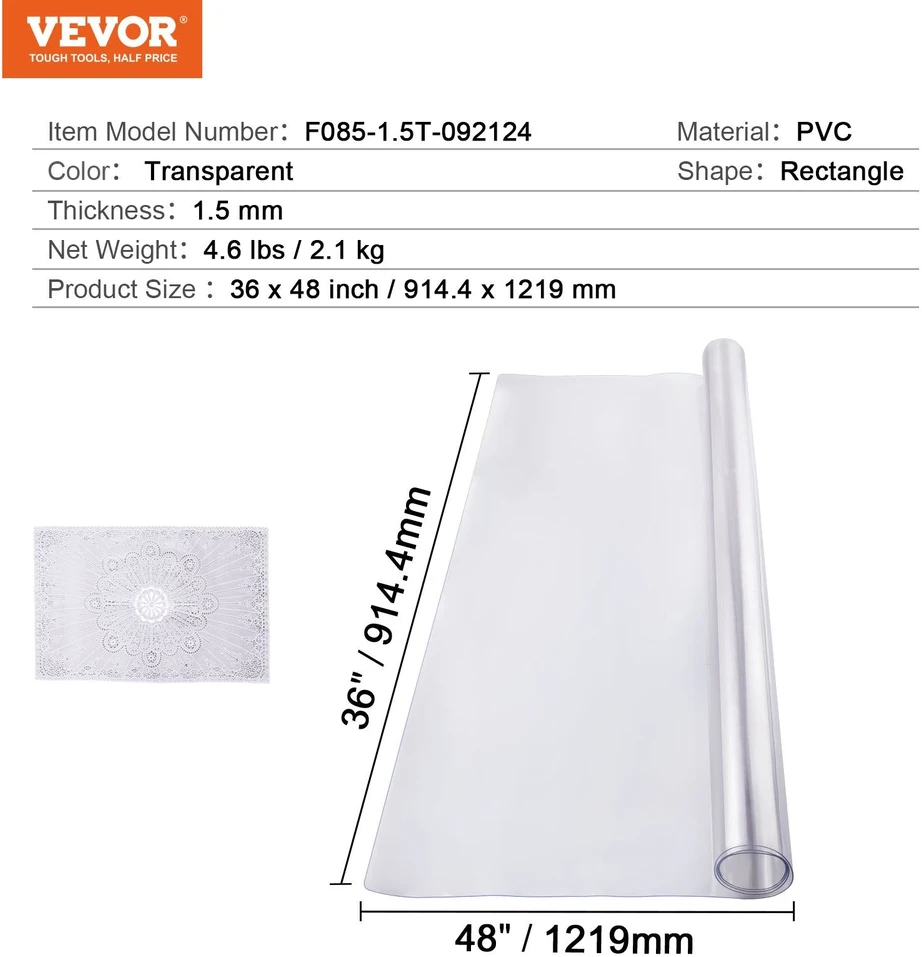 Vevor Skaidri PVC stalo apsauga 91x121 cm