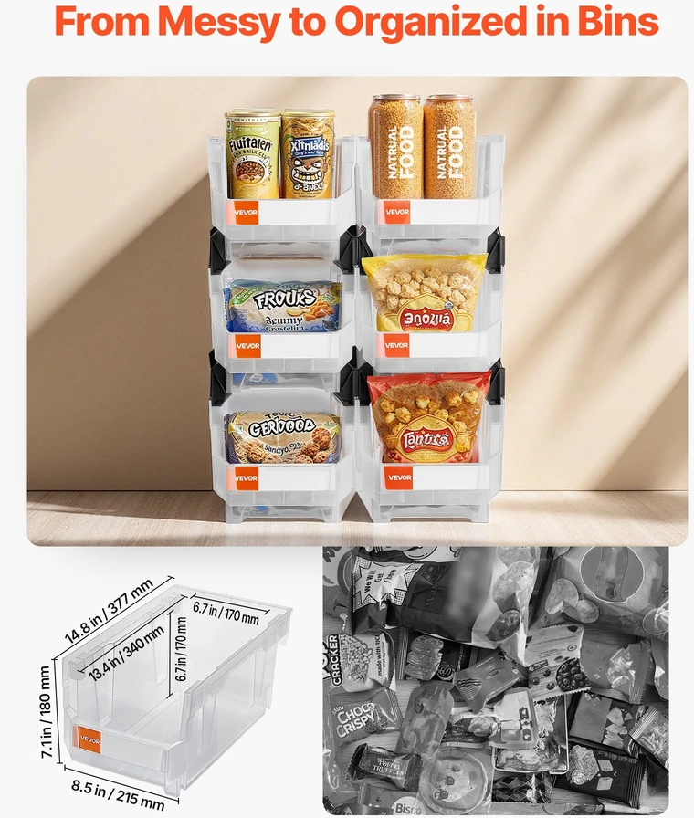 VEVOR Permatomi plastikiniai sandėliavimo konteineriai