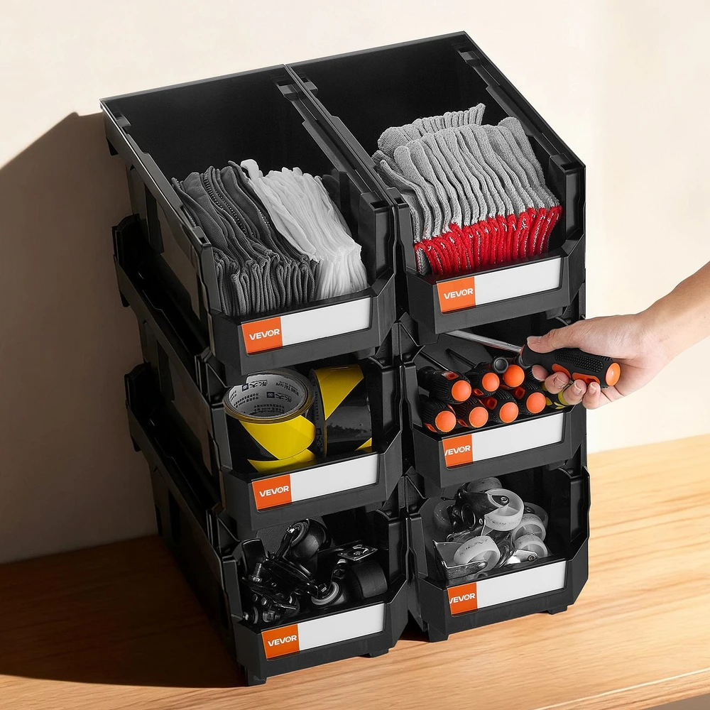 VEVOR Plastikinės sukraunamos saugojimo dėžės, 6 vnt., juodos
