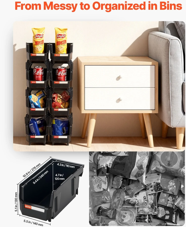 VEVOR Plastikinės sudedamos dėžės, 8 vnt.