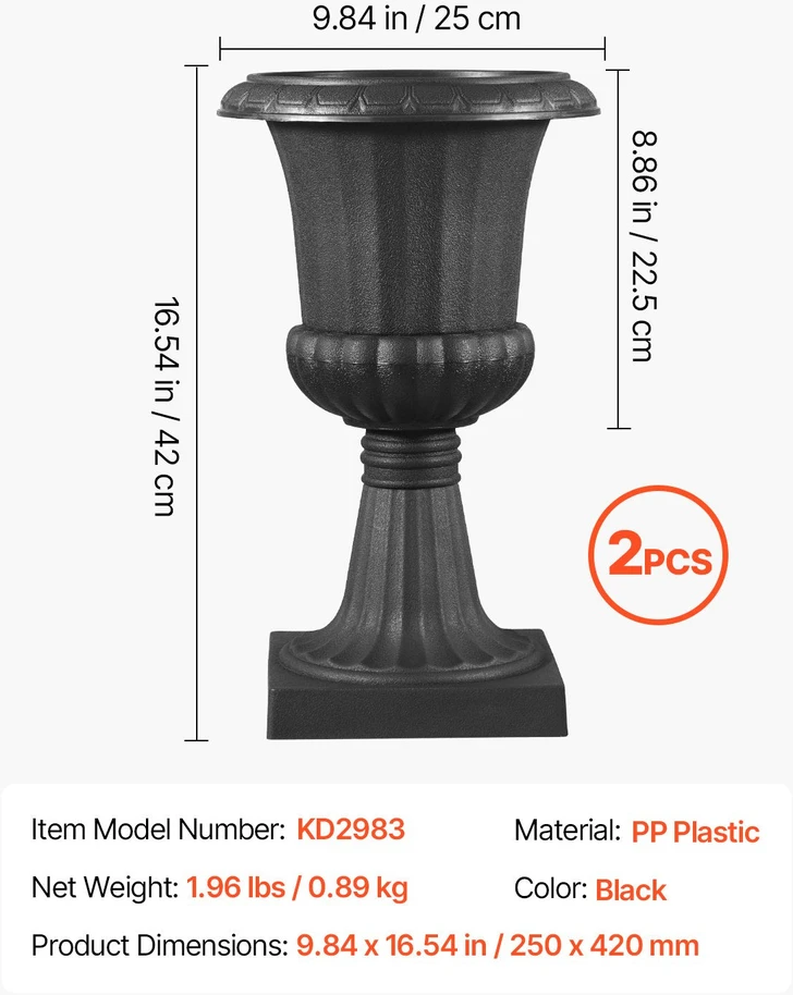 VEVOR Juodi plastikiniai vazono urnos 2vnt
