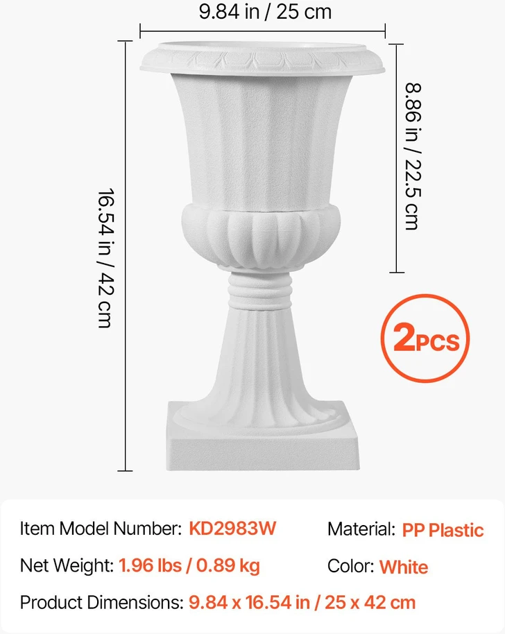 VEVOR Plastikiniai amforos formos vazonai, 25 x 42 cm, 2 vnt