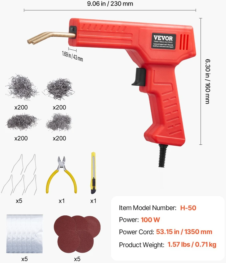 VEVOR Plastiko virinimo aparatas 100W su 800 kabučių