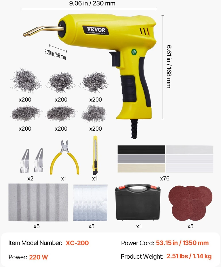 VEVOR Plastiko suvirinimo prietaisas 220W su segtukais ir strypais