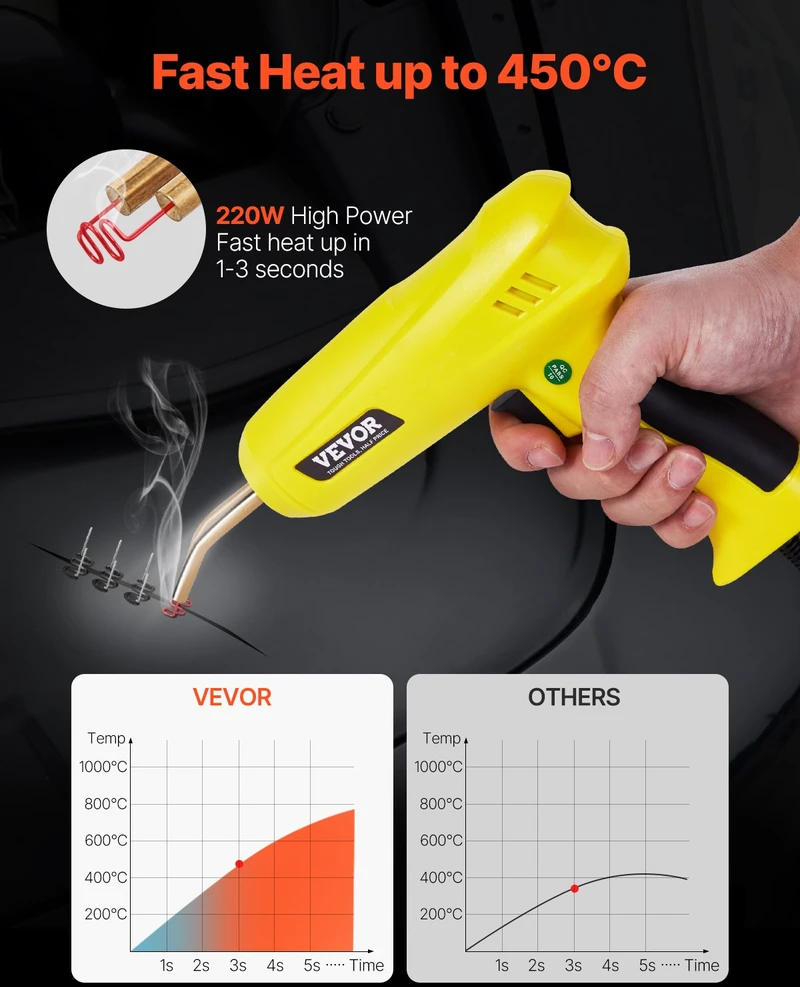 VEVOR Plastiko suvirinimo prietaisas 220W su segtukais ir strypais