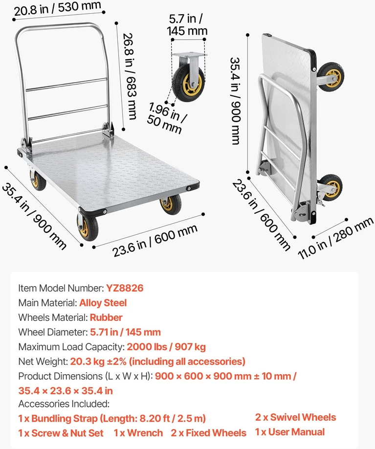 VEVOR Platforminis vežimėlis 907 kg, plieno