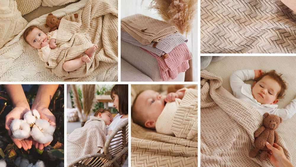 Baby Ono megztas medvilninis pledas - įvairių nuotraukų koliažas