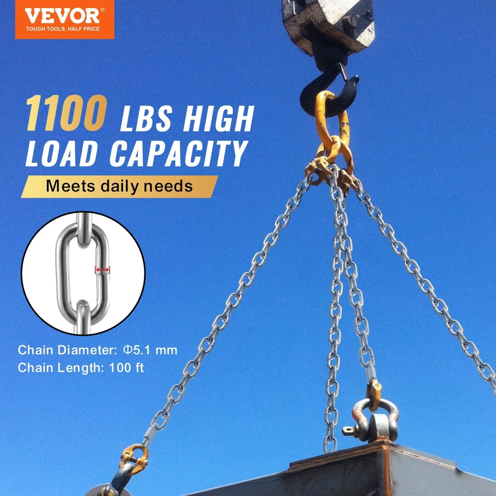VEVOR Cinkuota plieninė grandinė 5 mm x 30,5 m 498 kg