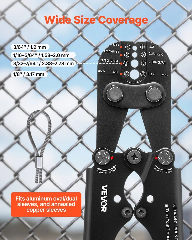 Plieninio lyno užspaudimo replės VEVOR DRM-1608, 1,2–3,17 mm