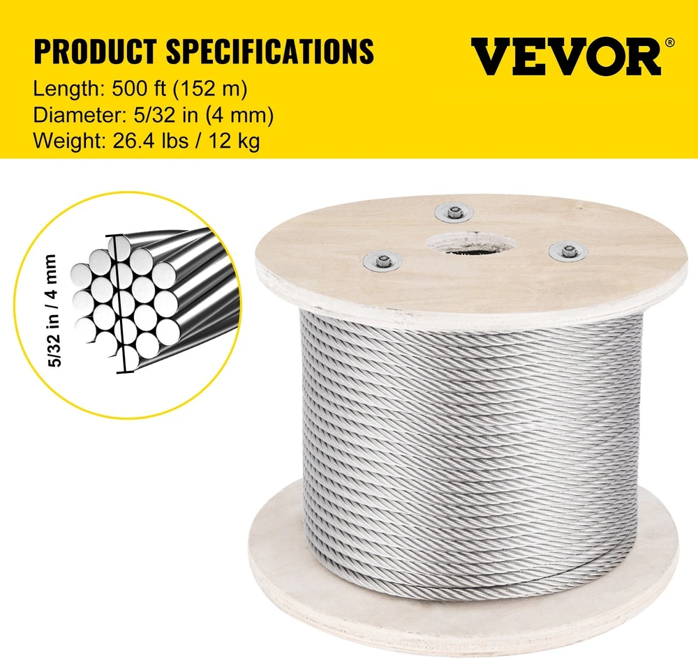 VEVOR 316 nerūdijančio plieno trosas 152m