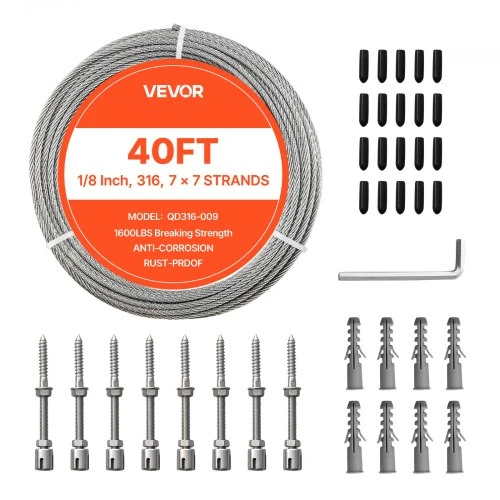 VEVOR 3.2 mm nerūdijančio plieno trosas
