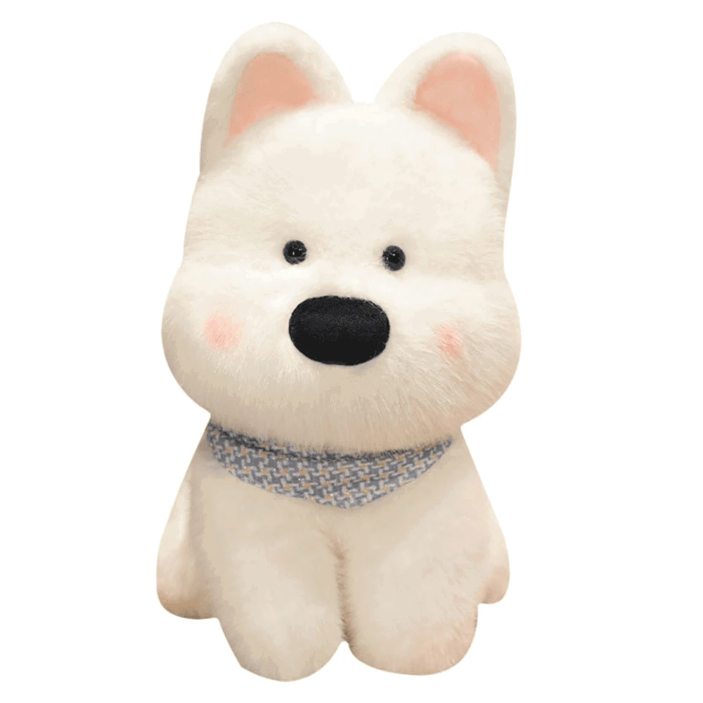 Lean Toys Baltas pliušinis šuniukas su mėlynu šaliku, 33 cm