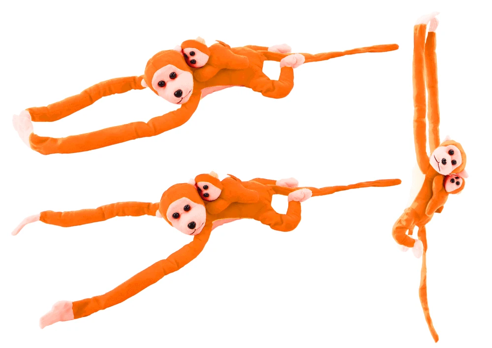 Lean Toys Pliušinis beždžionių žaislas su vaiku, oranžinis, 90 cm