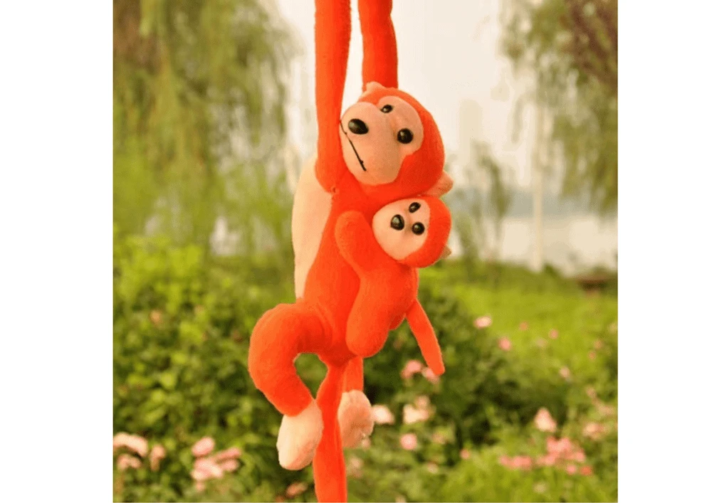 Lean Toys Pliušinis beždžionių žaislas su vaiku, oranžinis, 90 cm