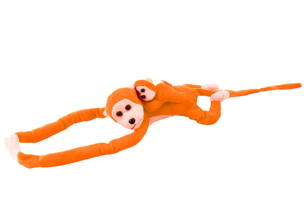 Lean Toys Pliušinis beždžionių žaislas su vaiku, oranžinis, 90 cm