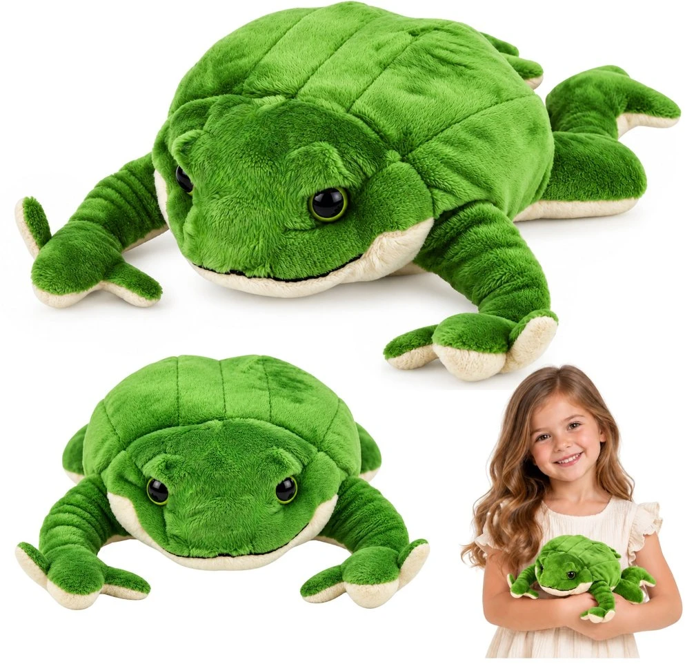 Lean Toys Pliušinė varlė su apsunkinimo granulėmis, žalia ir kreminė, 26 × 16 × 8 cm