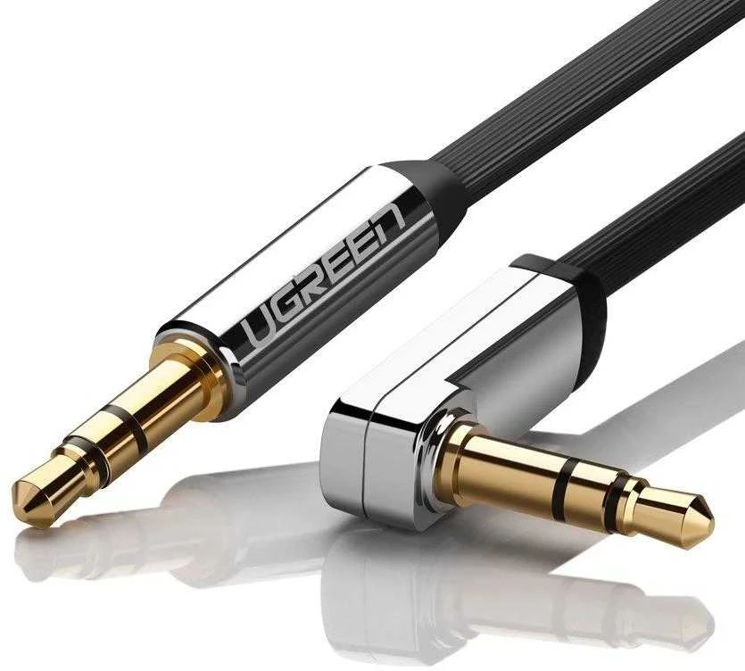 UGREEN mini lizdas 3.5 mm AUX plokščias alkūninis kabelis 1 m (juodas)