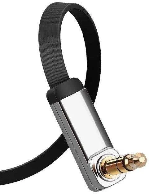 UGREEN mini lizdas 3.5 mm AUX plokščias alkūninis kabelis 1 m (juodas)
