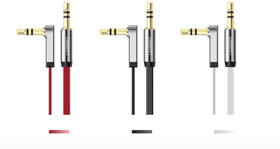 UGREEN mini lizdas 3.5 mm AUX plokščias alkūninis kabelis 1 m (juodas)