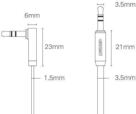 UGREEN mini lizdas 3.5 mm AUX plokščias alkūninis kabelis 1 m (juodas)