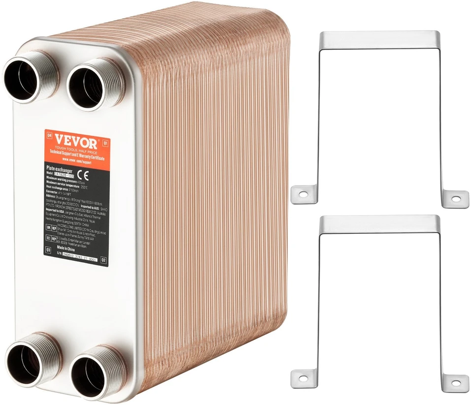 VEVOR 100 plokštelių šilumokaitis 4*1-1/4" MNPT 5x12" 316L plienas