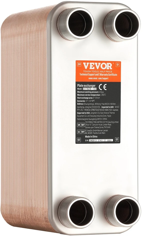 VEVOR 80 plokščių šilumokaitis, 4*1-1/4" sriegiai