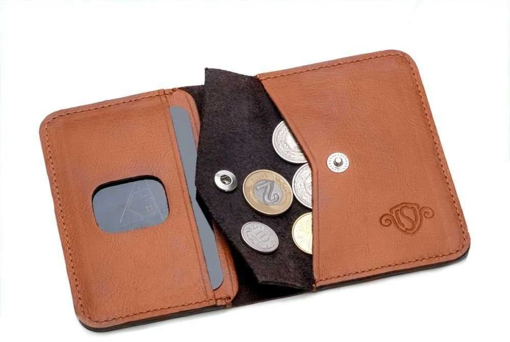 Plona vyriška odinė piniginė su monetų laikikliu SOLIER SLIM LIGHT BROWN