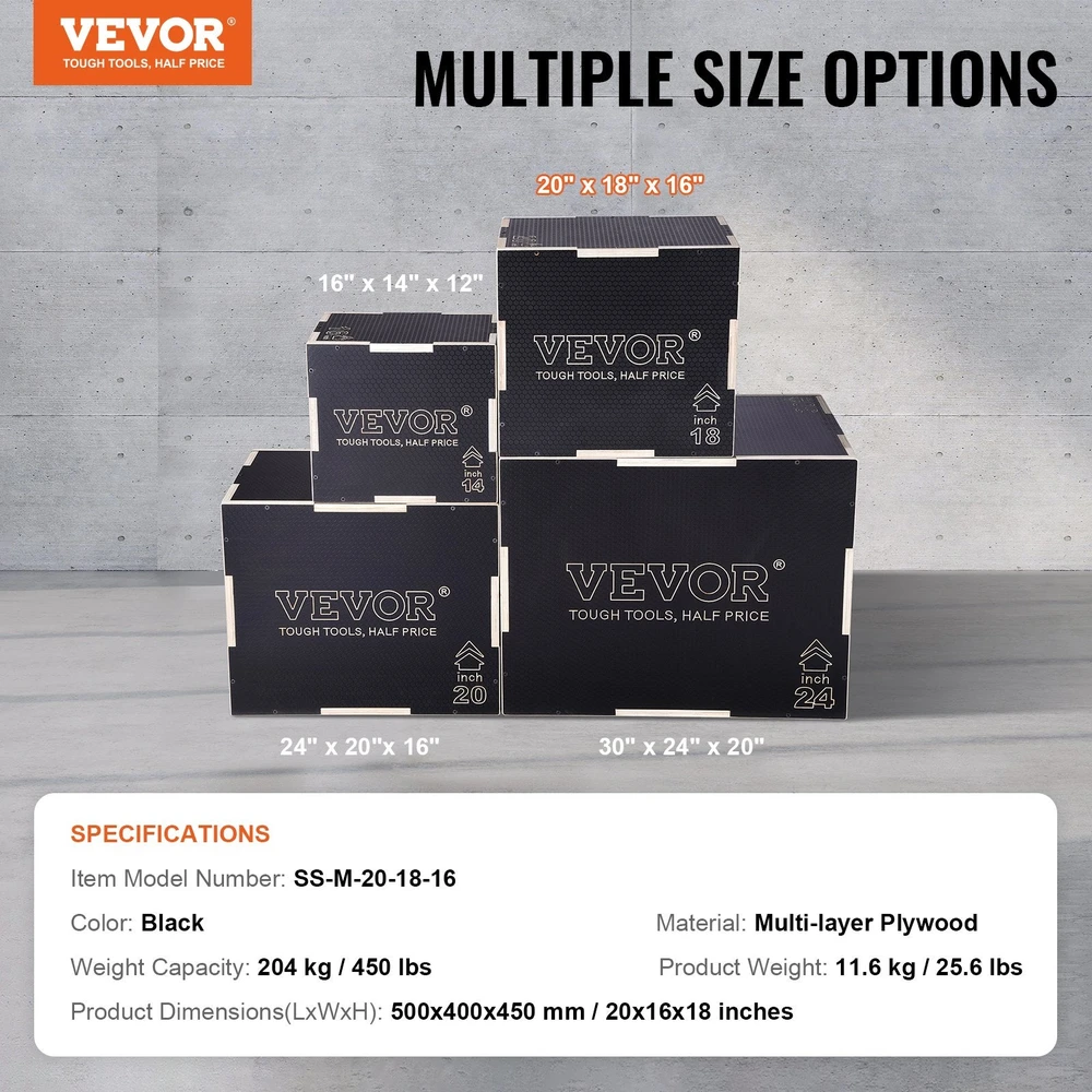 VEVOR 3 in 1 šuolių dėžė, 50/45/40 cm