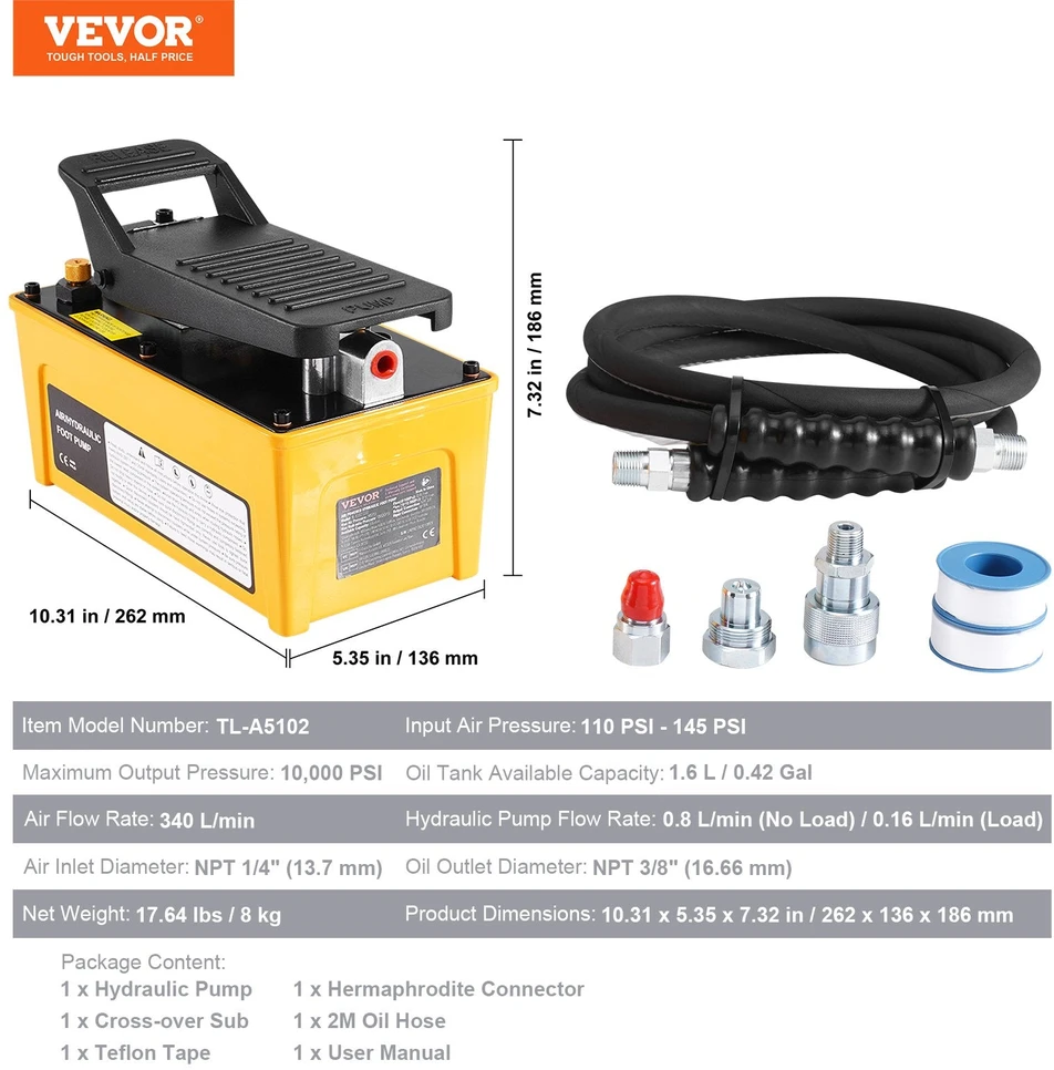 VEVOR Hidraulinis oro siurblys 10000 PSI