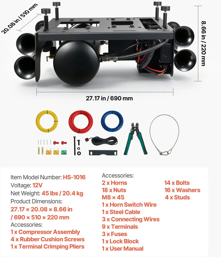 Pneumatinis signalas VEVOR HS-1016, 150 dB