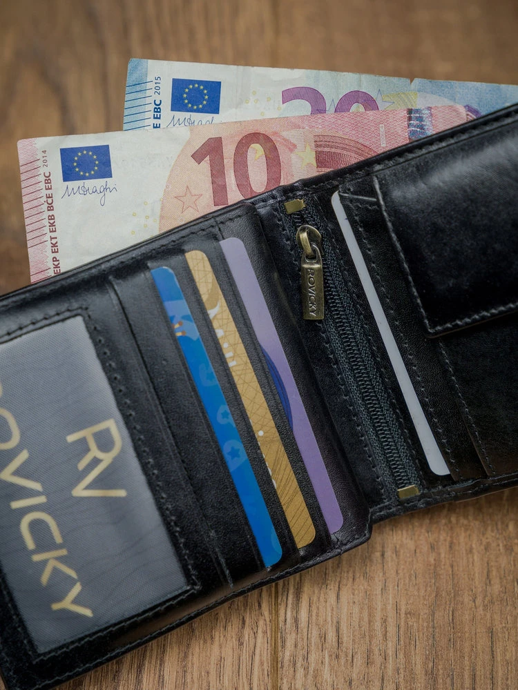 Talpus, juodas vyriškas piniginė be užsegimo, pagaminta iš natūralios odos - Rovicky