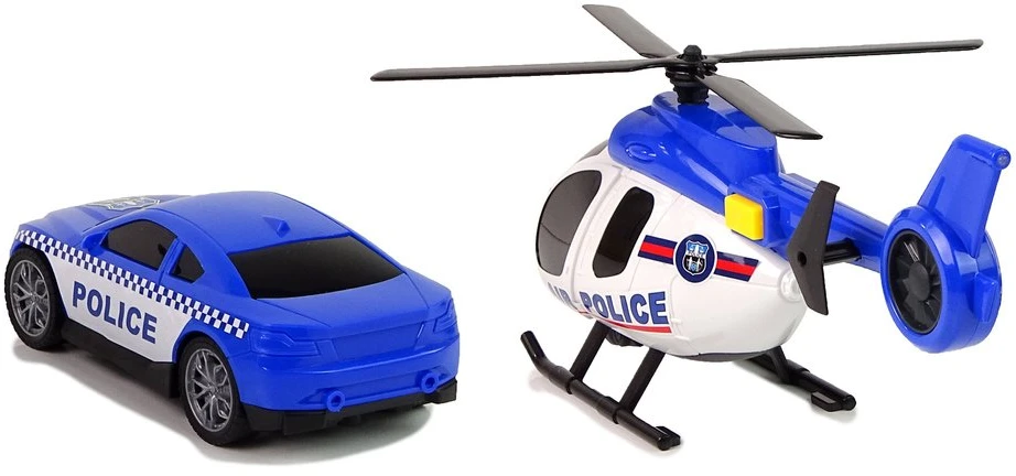 Lean Cars Policijos rinkinys su vilkiku, automobiliu ir sraigtasparniu