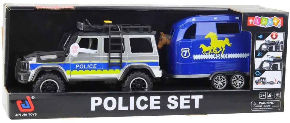 Lean Toys Policijos visureigis su priekaba ir arklio figūrėle, šviesos ir garsai