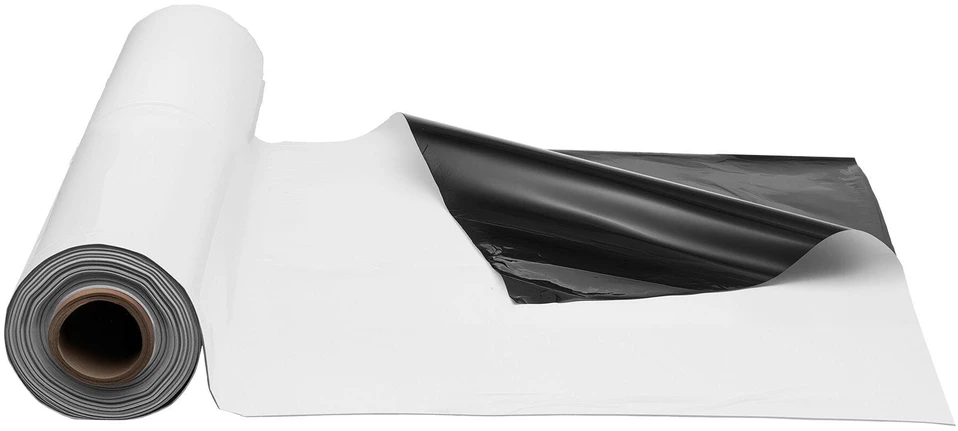 Vevor 10 mil plastiko plėvelės rulonas 10 x 100 FT juoda ir balta