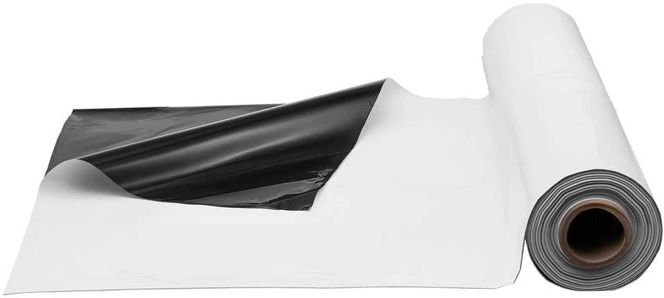 Vevor 10 mil plastiko plėvelės rulonas 10 x 100 FT juoda ir balta
