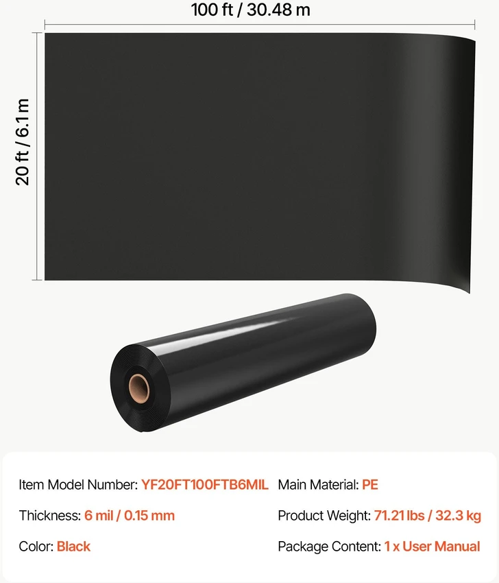 Polietileno plėvelė VEVOR YF20FT100FTB6MIL, 0,15 mm storio