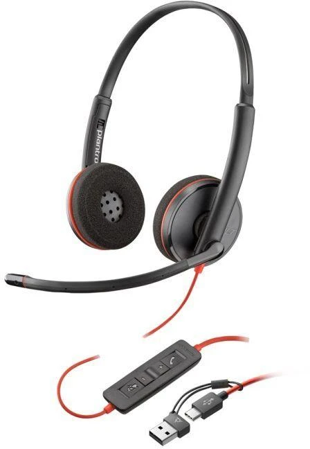 HP Poly „Poly Blackwire 3225“ stereofoninės ausinės su „USB-C“ jungtimi, 3,5 mm kištuku ir „USB-C/A“ tipo adapteriu (didelis kiekis)