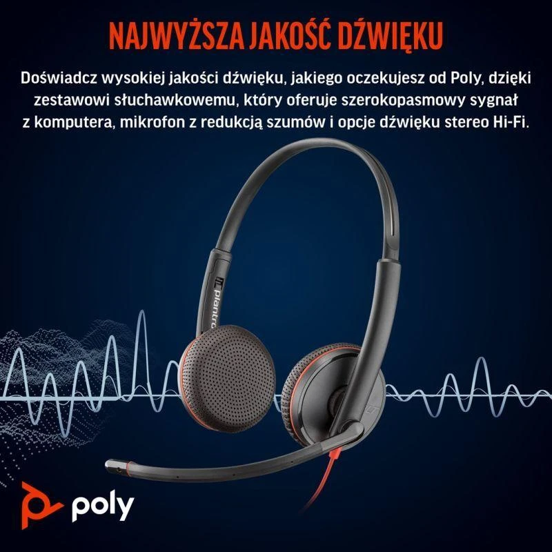 HP Poly „Poly Blackwire 3225“ stereofoninės ausinės su „USB-C“ jungtimi, 3,5 mm kištuku ir „USB-C/A“ tipo adapteriu (didelis kiekis)