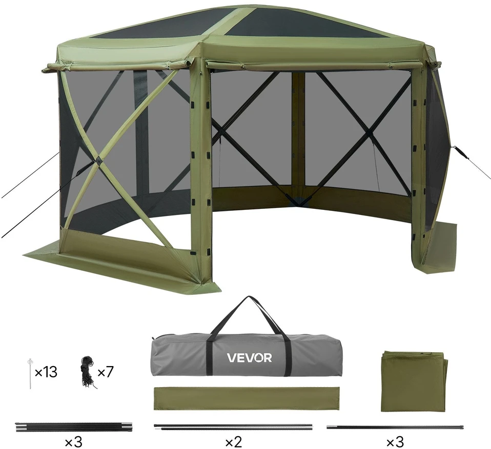 VEVOR Išskleidžiama pavėsinė su tinkleliu, 3x3 m