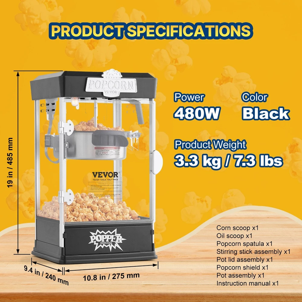 VEVOR Stalinis spragėsiais aparatas 480W 4oz juodas