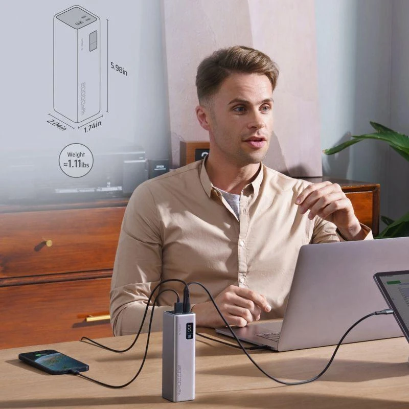 Powerbank Cuktech CUKP200XGLGR 100W 20000mAh 2 x USB-C 1 x USB-A - pilkas