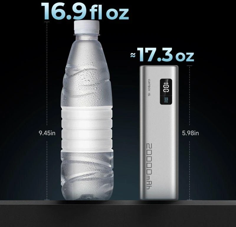 Powerbank Cuktech CUKP200XGLGR 100W 20000mAh 2 x USB-C 1 x USB-A - pilkas
