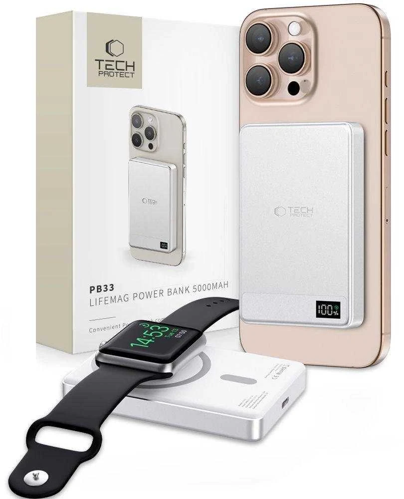 Nešiojamoji baterija „Tech-Protect PB33 LifeMag MagSafe 5000mAh“ – sidabro spalvos
