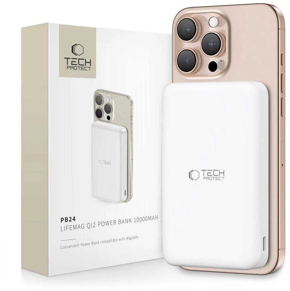 Išorinė baterija „Tech-Protect PB24 LifeMag QI2 MagSafe 10000 mAh“ – baltos spalvos