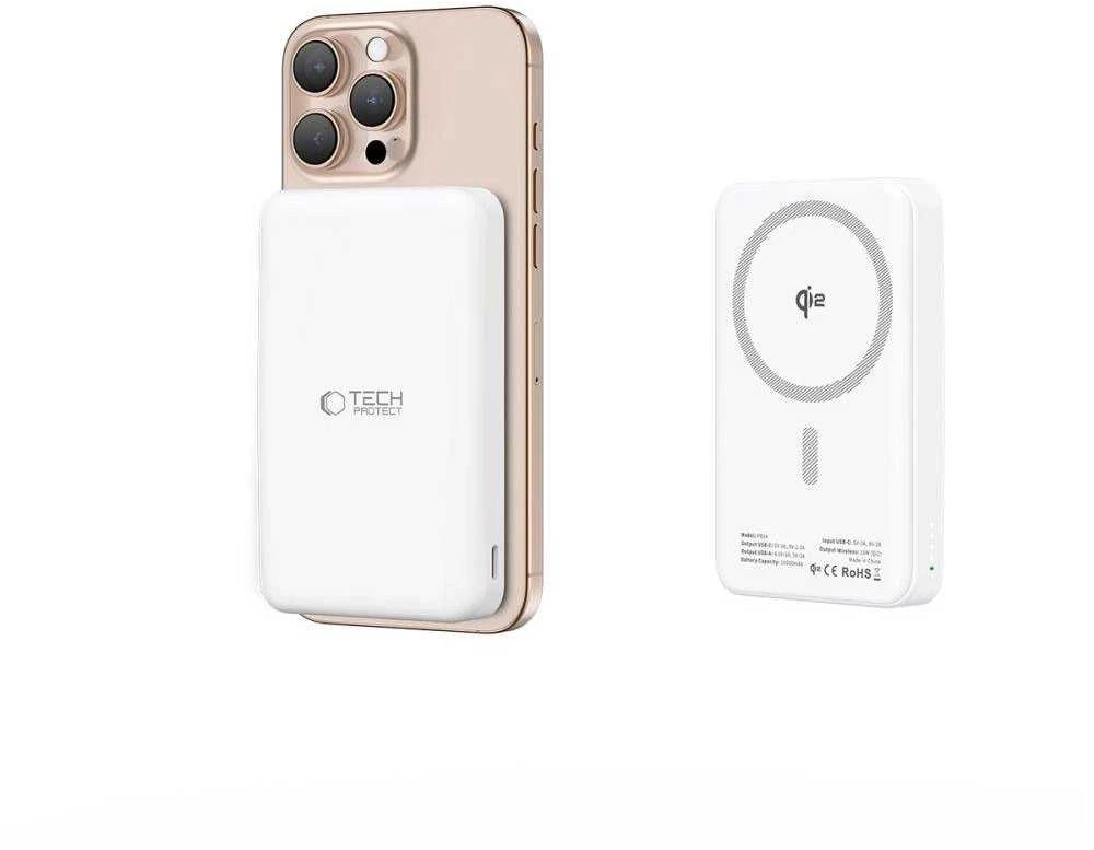 Išorinė baterija „Tech-Protect PB24 LifeMag QI2 MagSafe 10000 mAh“ – baltos spalvos
