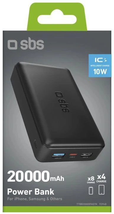 Powerbank Puro Fast 20000 mAh 2x USB-A + 1x USB-C - juodas