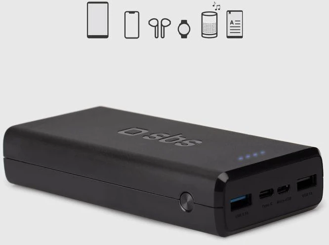 Powerbank Puro Fast 20000 mAh 2x USB-A + 1x USB-C - juodas