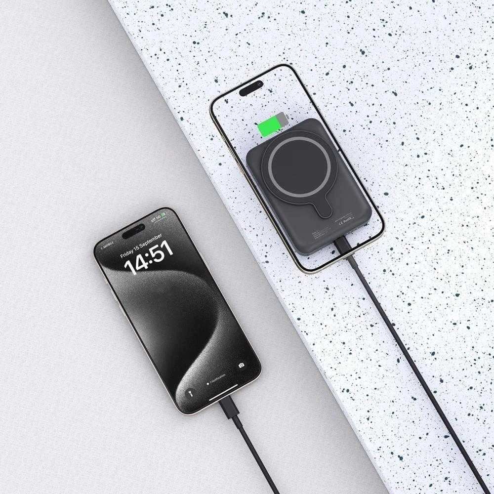 Tech-Protect LifeMag PB11 Powerbank su MagSafe 10000mAh 15W USB-C port – juodos spalvos + USB-C kabelis