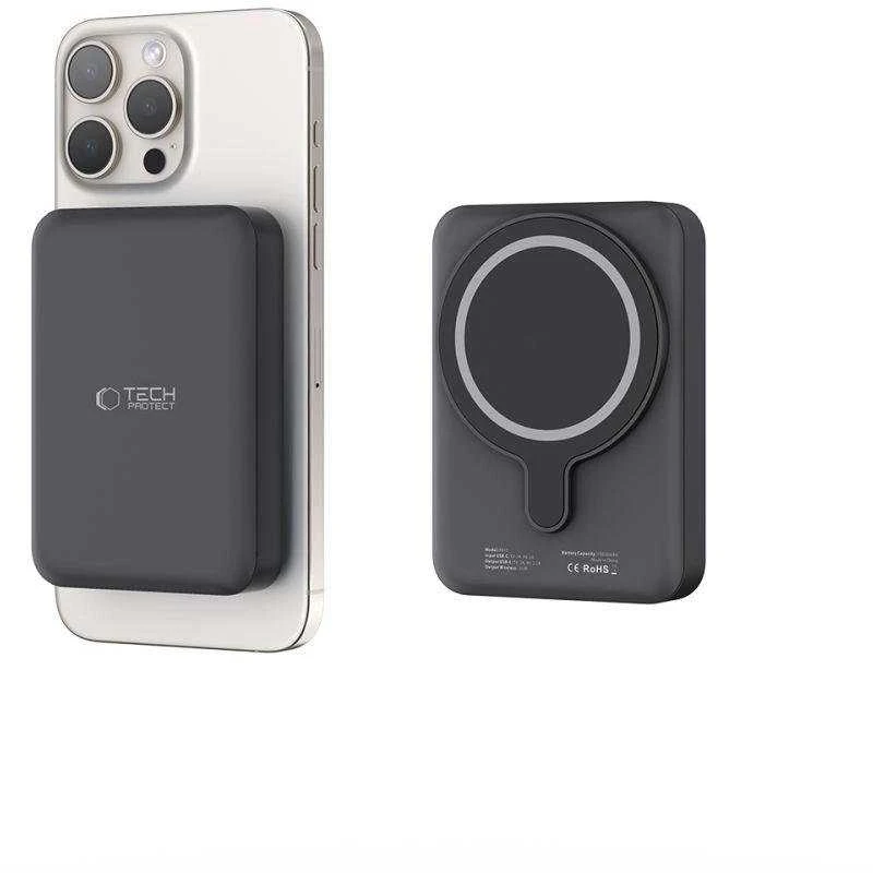 Tech-Protect LifeMag PB11 Powerbank su MagSafe 10000mAh 15W USB-C port – juodos spalvos + USB-C kabelis